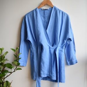 Zara Linen Blue Blouse